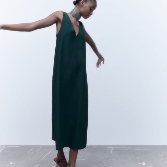 Zara Green Sheath Dress V-Neck Sleeveless - Picture 3 of 9